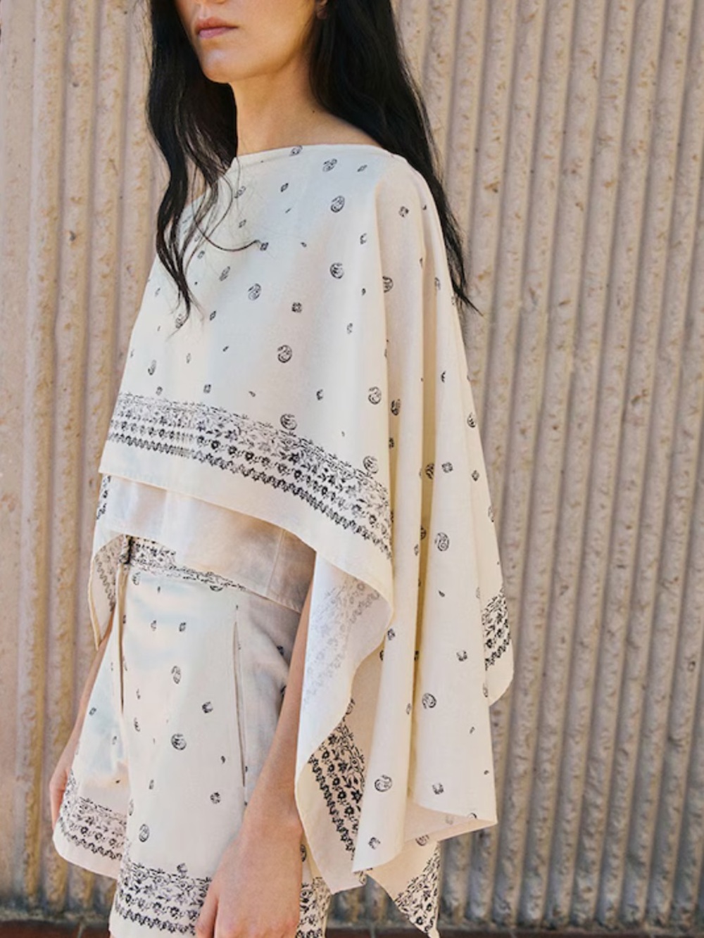 Cream Printed Cape Top